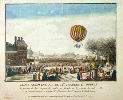 La fuga di Jacques Charles e Nicholas Robert dal Jardin des Tuileries, 1 dicembre 1783 da French School
